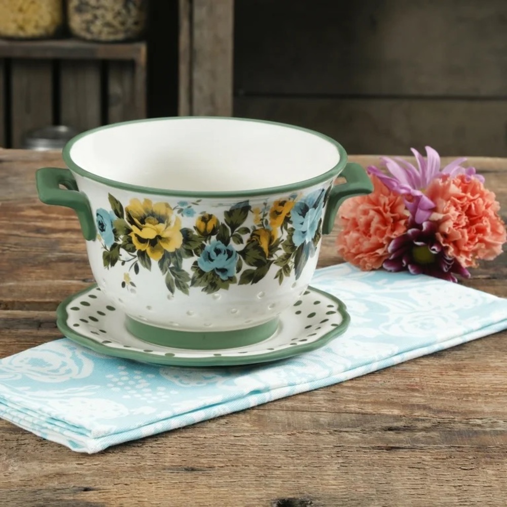 The Pioneer Woman Rose Shadow Strainer with Drip Plate